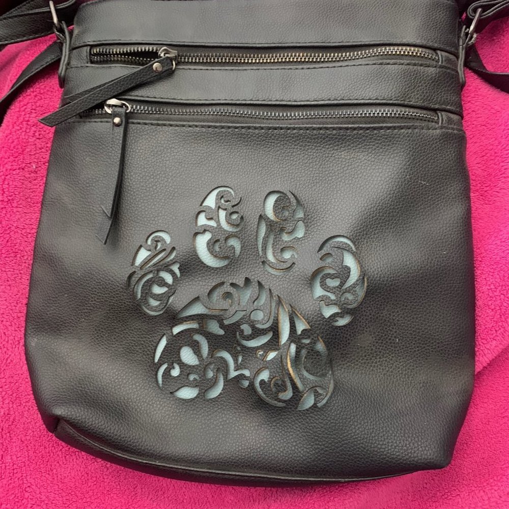 Paw Print Black Leather Like Purse